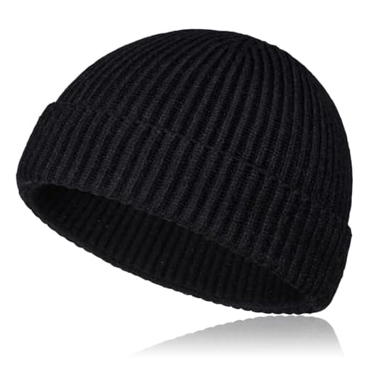 TSKNOMO Bonnet Pêcheur Court en Laine Homme Femme – Bonnet Tricoté avec Revers, Bonnet Hiver Chaud Unisexe Style Trawler