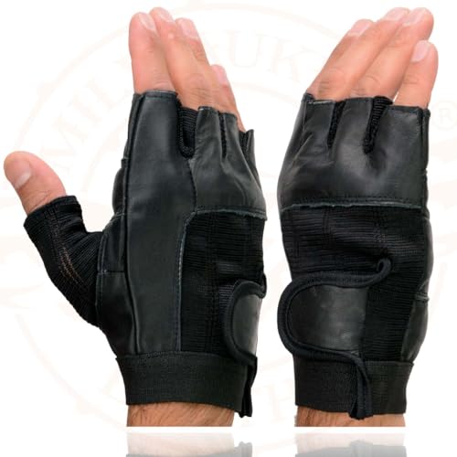 Milwaukee Leather SH217 Men's Black Leather Gel Padded Palm Fingerless Motorcycle Hand Gloves W/Breathable ‘Mesh Material’ - Large