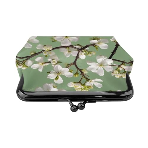 Dogwood Blossoms print Women's leather kiss lock coin wallet Portable wallet for office and travel2