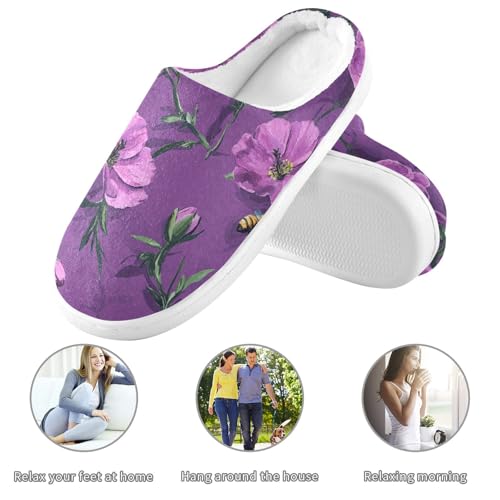JUNZAN Safari Portulaca Grandiflora Purple Womens House Cotton Slippers Comfort Memory Foam Foam Slippers for Hotel Christmas Presents 6-73