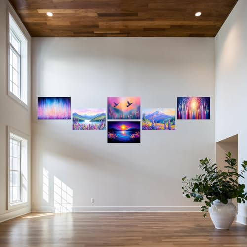 Image of SiddArtify Floral Landscape Wall Art Prints Set - Colorful Nature Poster Decor for Living Room Bedroom Office - 12x18 inch Sticker Pack of 6