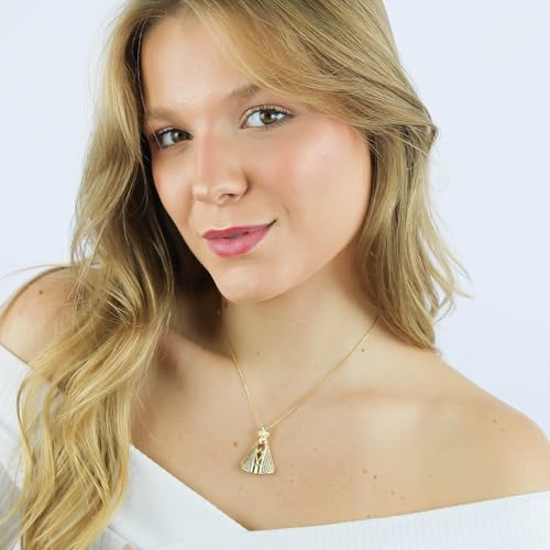 Colar Nossa Senhora Aparecida com Manto Azul Grande Banhado a Ouro 18k – Semi Joia Elegante e Religi