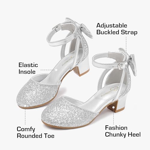 Image of Girls Heels Dress Shoes Flower Girl Pumps with Cute Bow Closed Toe | Princess Shoes,High Heels,Chunky Heel,Adjustable Buckles,Toddler,Little Girl,Big Kid,Wedding,Birthday Party,Formal,Pageant