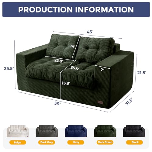 MAXYOYO Bean Bag Chair for Adults, Upholstered Floor Sofa with Armrests, Loveseat Boneless Couch with Tufted Cushion & Backrest, Sofa in A Box, Large Bean Bag Couch for Bedroom Living Room, Green