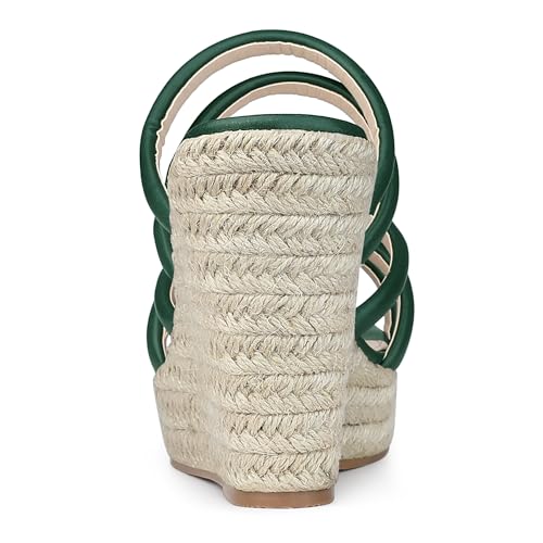 Allegra K Allegra K Women's Platform Strappy Slides Wedge Espadrille Wedges Dark Green Sandals 7 M US
