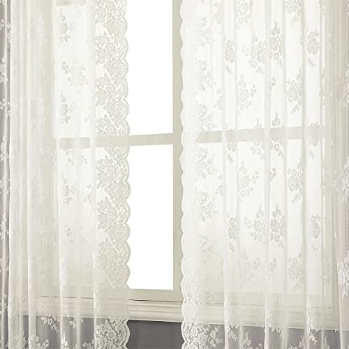 Terlytex Ivory Lace Curtains 63 Inch Length, Country Lace Curtains For Living Room, Embroidery Floral Tulle Lace Sheer Curtains For Window, Privacy Lace Curtain Panels, 52 X 63 Inch, 2 Panels, Ivory #TOP3