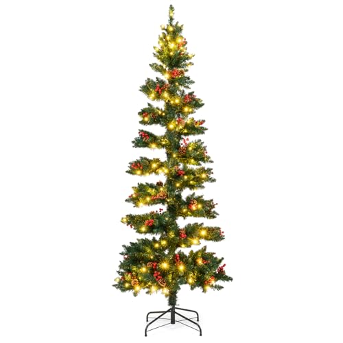 Goplus 7 FT Pre-Lit Spiral Christmas Tree, Artificial Xmas Tree with 791 Branch Tips, 220 Warm White...