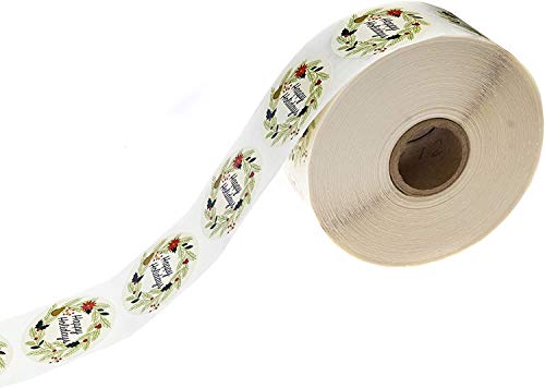 Ivory Holiday Floral Happy Holidays Stickers - 1.5" Circle Labels / 1000 Per Pack #TOP2