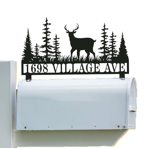 Personalized Deer Metal Mailbox Address Sign,Custom Mailbox Topper Address Plaque, Mailbox Topper House Number Sign,External mailbox decoration （Do not include mailboxes）