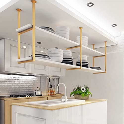 Étagère de plafond en bois massif et métal élégant pour cuisine haut de gamme