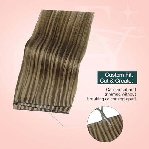 Image of Easyouth 100g Butterfly Weft Human Hair Extensions Brown, OVO Weft Hair Extensions Human Hair, Medium Brown Highlights Caramel Blonde, 18 Inch, Seamless, for Everyday Wear, Remy Human Hair