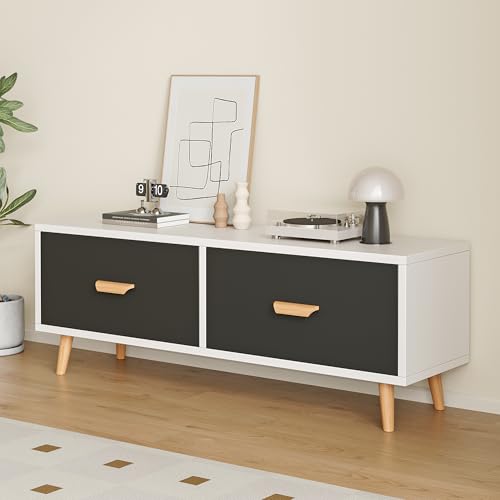 100CM TV Stand Table with 2 Large Drawers Wooden High Legs