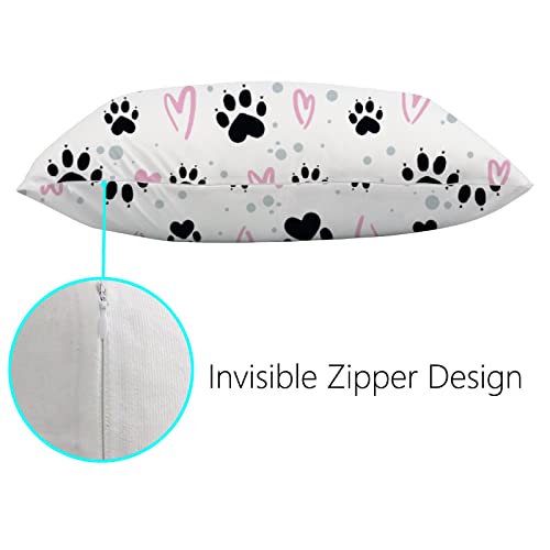 Pillow Cover Cute Dog Paw Cat Footprints Pink Black Pillowcase Queen Size 20X30 Inches Bedding Pillow Sham Case Protector For Throw Bed Pillow Cotton Zipper Closure #TOP2