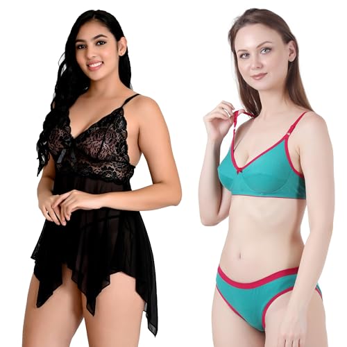 Image of Love Maker Babydoll Lingerie Bra Panty Set Undergarments for Women Honeymoon Nighties Small to 3XL