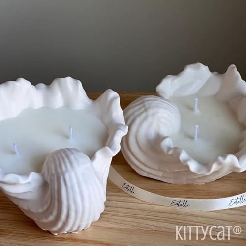 Image of Kitty Cat Aesthetic Soy Wax Scented Candles | Reusable Concrete Sea Shell Jars | Vanilla Aroma | 12+ Hours Burn Time | Perfect Home Decor for Bedroom, Office & Hostel (Wave Shell Candle)