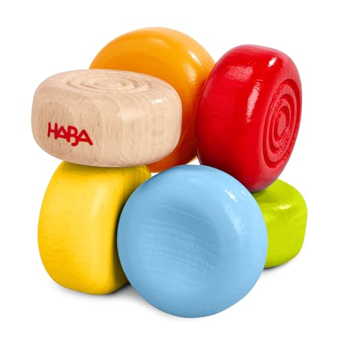 Image of HABA Color Drops Wooden Grasping & Baby Teether Toy - Sensory Toys for Babies & Rattle with Elastic Threading for Ages 6 Months and Up