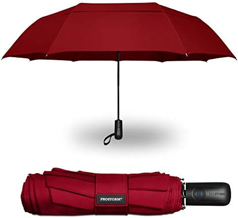 Prostorm Windproof Deep Dome Double Vented Travel Umbrella with Automatic Open & Close Pro Storm (Red)