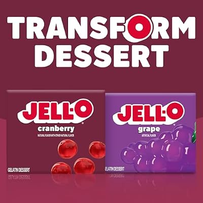 Jell-O Gelatin Dessert Mix, Cranberry Flavor, Fat Free Fruit Gelatin for Desserts, Snacks & Party Recipes, 3 oz (Pack of 4)