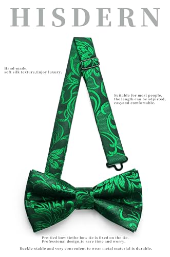 Image of HISDERN Bow Ties for Men Pretied Bow Tie Set Paisley Classic Bowties and Pocket Square Cufflinks Set for Wedding Party