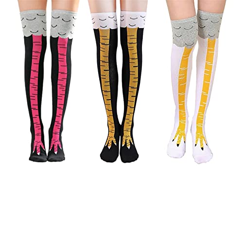 3 Pairs Crazy Funny Chicken Legs Knee-High Novelty Socks Funny Gifts. Chicken Socks Long Cartoon Leg Funny Stockings. Chicken Feet Stockings (Long) Cover