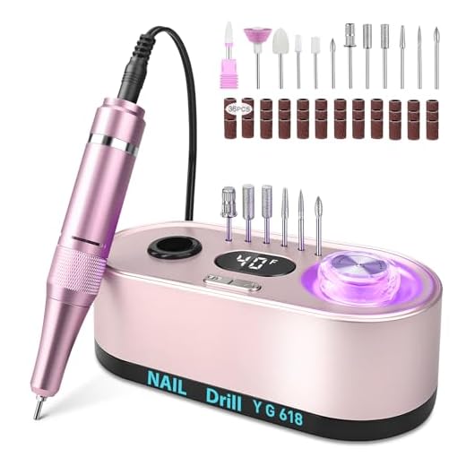 Ponceuse pour Ongles Professionnelle 40000 RPM 36 W, Urbuti 12 en 1 Ponceuse Ongles Portable avec Écran LCD & Support, Lime à Ongle Electrique Silencieux, Kit Manucure Pédicure pour Salon/Maison-Rose