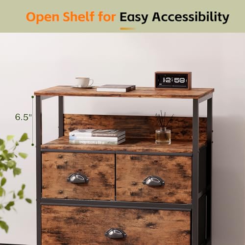 MUTUN Nightstand with 3 Drawers for Bedroom, 22.8" Bedside Table with Open Shelf, End Table, Side Table, 3-Drawer Dresser, Night Table, Table De Chevet, Rustic Brown by MUTUN - Image 6