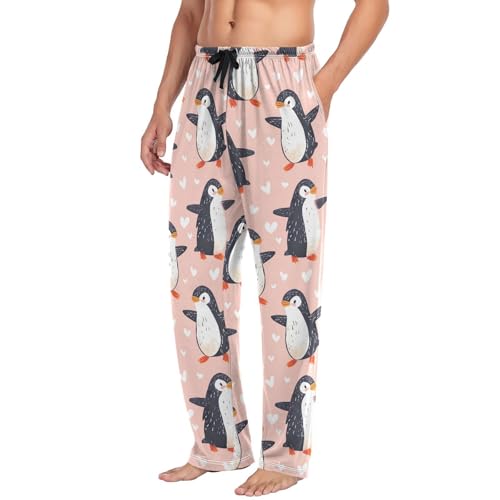 Men’s Cartoon Penguin Pajama Pants with Pockets, Comfortable Lounge Sleep Bottoms#14