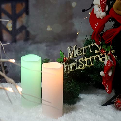 Image of CANDLE CHOICE Waterproof Outdoor Color Changing Flameless Candles Remote Timer White Realistic Flickering Battery Operated Electric LED Pillars for Wedding Christmas Decoration Teen Girls 3 inchx8 inch 2PCS