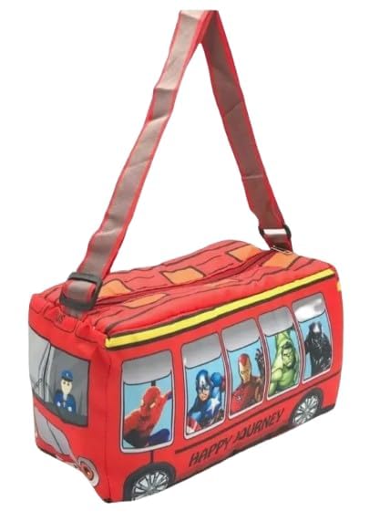 Novelty Kids School Bus Design Shoulder Bag, Red Cartoon Character Pattern Crossbody Tote with Adjustable Strap-image-13