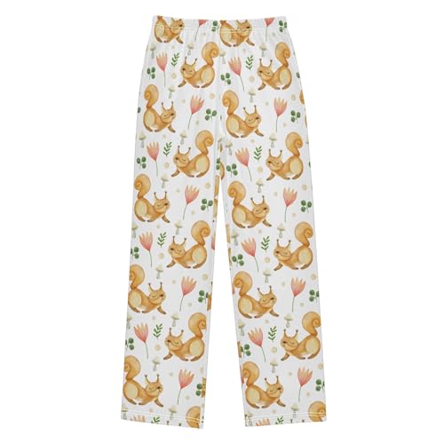 Lovely Squirrel Florals Boys Long Pants Soft Trousers Elastic Waist Kids Lounge Bottoms with Pockets S-XL
