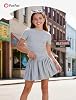 PATPAT Girls Skirt Sets Size 13-14 Years, Grey Crop Tops and Elastic Waisted Pleated Skorts 2 Piece Outfits, Girls Y2K Outfits, Kids Clothes Summer Clothes Clothing Sets #1