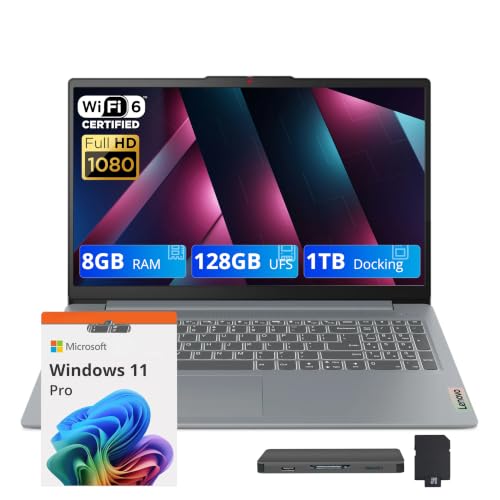 Image of Lenovo IdeaPad Slim 3i 15.6 inch FHD Laptop, Intel Core i3-N305(8-Core), 8GB LPDDR5, 1.12TB Storage(128GB UFS+1TB Docking Station Set), UHD Graphics, Numeric Keypad, Fast Charge, WiFi 6, Win11 Pro, Grey
