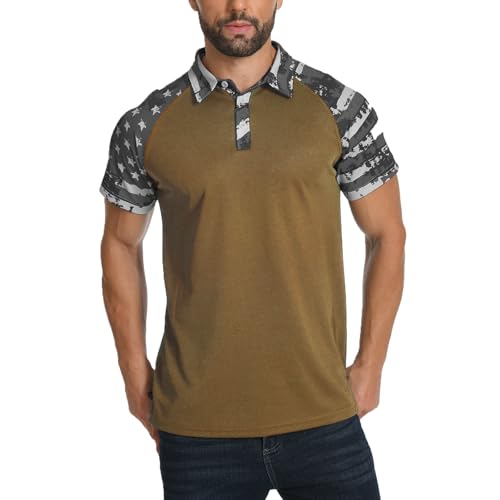 Camisetas Polo Cortas para Hombre de H HYFOL con Diseño Patchwork Estrellado, Estilo Patriótico Americano, Raglán y Tejido Elástico para Golf y Actividades Casuales miniatura 5