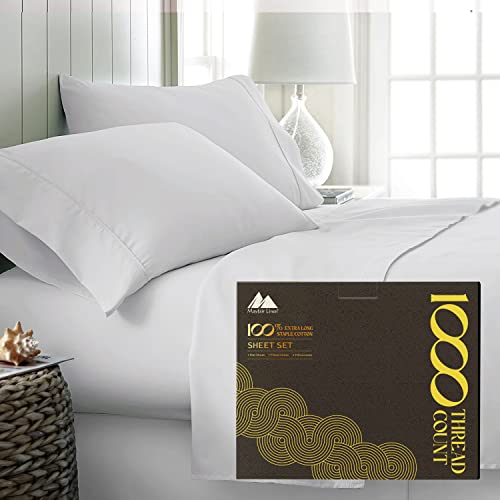 Mayfair Linen 100% Egyptian Cotton Sheets Set King - 1000 High Thread Count, Luxury 5-Star Hotel 4 PC Sateen Bed Sheets King Size, Soft, Breathable Extra Long Staple 16" Deep Pocket Sheets - Silver by Mayfair Linen - Used condition - CA$42.15