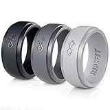 Silicone Wedding Ring for Men by Rinfit - 3 rings pack - Comfortable, Safe, Soft, Metal free, rubber men's band - set of Black, Dark Gray, Gray (Size 8 - 18.14 mm, 3 PACK)