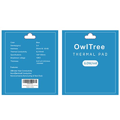 Owltree 4 Pack Thermal Pad,100X100Mm 0.5Mm 1Mm 1.5Mm 2Mm Highly Efficient Thermal Conductivity 6.0 W/Mk,Heat Resistant Silicone Thermal Pads For Laptop Heatsink Cpu Gpu Ssd Ic Led Cooler #TOP6