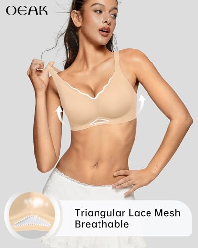 Image of OEAK Womens Wireless Jelly Bras Scalloped Push Up No Underwire Bralette Supportive Tshirt Bra Seamless Comfortable Bras
