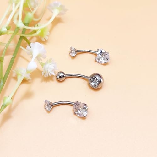 Besyvvin 3pcs Belly Bars 12mm Silver Surgical Steel 14G Heart Navel Button Rings Silver Belly Piercing Jewellery for Women - Image 5