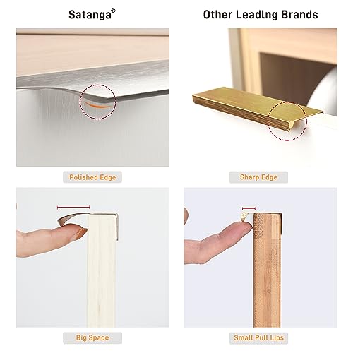 Satanga Edge Finger Pulls for Cabinet Kitchen Drawer knobs Low Profile Door Dresser Bathroom Long Cupboard Furniture Handles Aluminum 10 Pack Brushed Nickel 6" Easy Installation by Satanga - Image 5