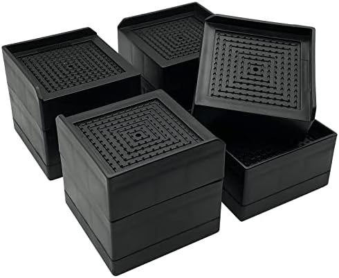 JONHWI Bed Risers, 3 Inch Heavy Duty Square Adjustable Furniture Risers, Suitable for Beds Desks Sofa Tables and Chairs Lift, Supports up to 1300 Lbs (Black, 4 Pack Set)