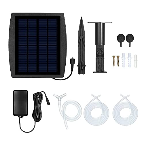Lewisia 2.5W Solar Air Pump Kit Battery Backup with Hoses and Bubble Stones 3 Working Modes Pond Aerator Bubble Oxygenator Hydroponics Aquaponics Fish Tank Koi Pond Aquarium Pool Aeration Fishing