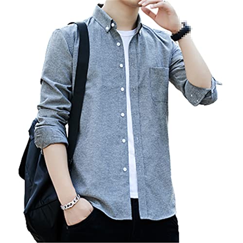 Chemise homme manches longues Oxford coton gris XL : ajustée pour éviter l'effet trop large