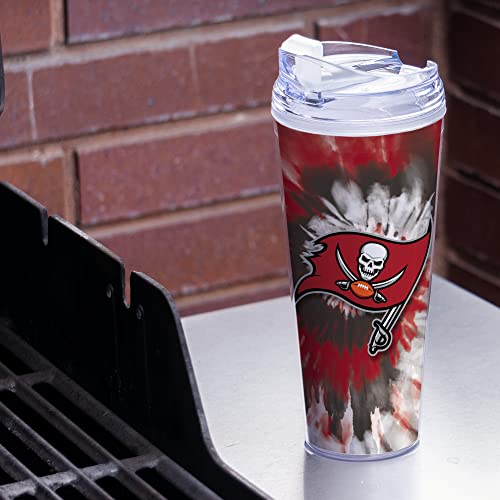 Image of Rico Industries NFL Football Glitter 24oz Acrylic Glitter Tumbler with Hinged Lid, Officially Licensed Double Wall Tumbler with Straw