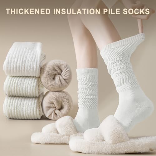 EUPSIIU 2 Paar Damen Kniestrümpfe, Knit Cotton Slouch Socken, Lässige Socken Gestrickte Kniehohe Stiefelsocken Extra Lange Lose Socken Thermosocken 80er Retro Outfit Party Zubehör (Baumwolle, XL)