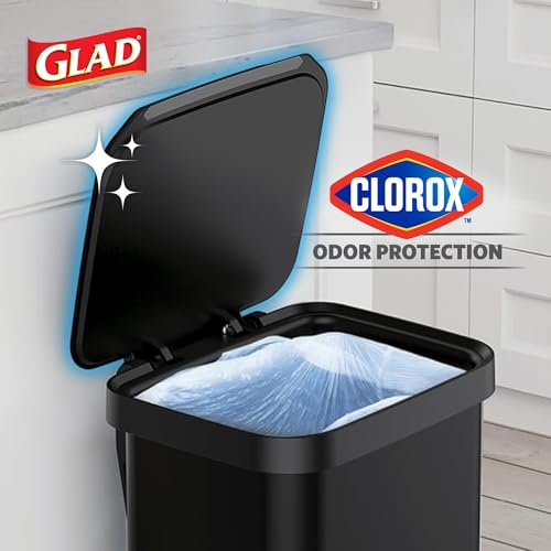 Image of Glad Stainless Steel Step Trash Can, Series 2 with Clorox Protection - Large Black Kitchen Garbage Bin with Soft Close Lid, Foot Pedal and Waste Bag Roll Holder, 13 Gallon