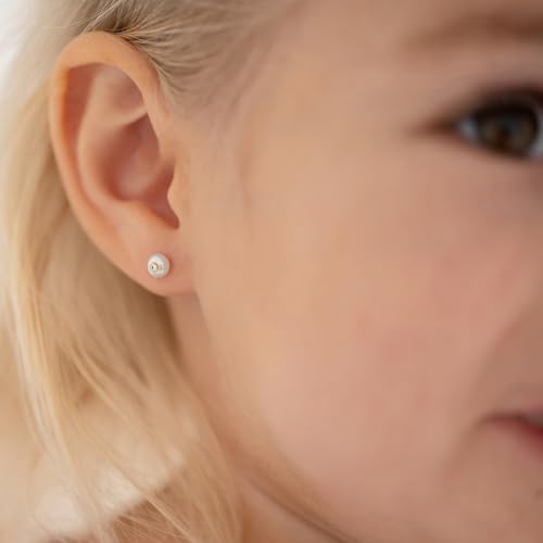 In Season Jewelry 14k Yellow Gold Simulated Pearl Stud Earrings - Small Simulated Pearl Earrings For Babies and Toddlers - Baby Girl Earrings For Special Occasions3