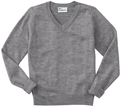 Classroom School Uniforms Big Kid Long Sleeve V-Neck Sweater 56702, L, Heather Gray