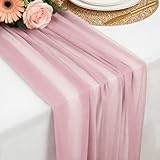 Tischläufer Rosa Chiffon, 77 X 300 cm Weich und Bequem Tischläufer für Boho Hochzeit, Party, Taufe Dekor, Babyparty, Brautparty Küche Tisch Dekoration