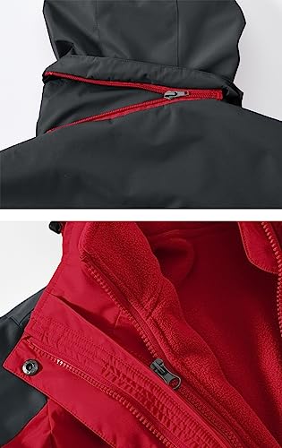 YSENTO Damen 3 in 1 Outdoor Winter Softshell Funktionsjacke mit Fleecejacke wasserdichte Regenjacke Winter Warme Winddichte Übergangsjacke(Rot,M)