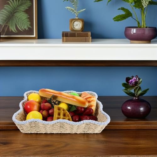 VILLFUL Handwoven Paper Rope Storage Basket For Kitchen And Living Multipurpose Woven Organizer Tray Rustic Decorative Fruit And Snack Container – vue 7